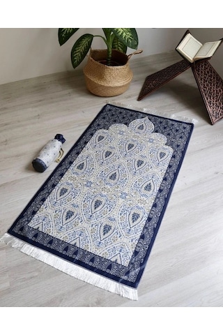 Rumi Desenli İpek Dokulu Keseli Seccade Gri Renk Çok Renkli