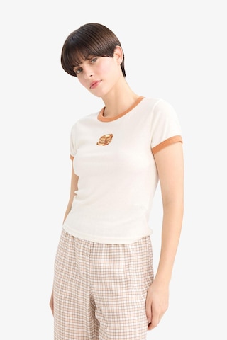 Defacto Fitted Bisiklet Yaka Baskılı Kısa Kollu Ribana Üst-fall İn Love G0364ax25auer98 Ekru