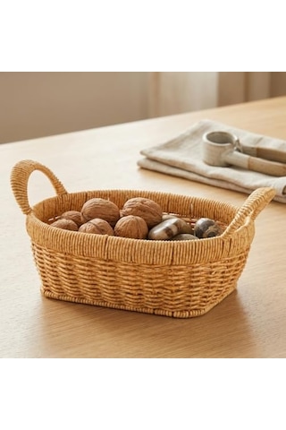 Tr El Yapımı Doğal Hasır Sepet - Örgü Kulplu Oval Çok Amaçlı Düzenleyici Ve Sunumluk 26x20x9.50 Cm Diğer