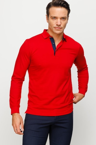 Desen Triko Erkek Polo Yaka Uzun Kollu Sweatshirt Kırmızı Kırmızı