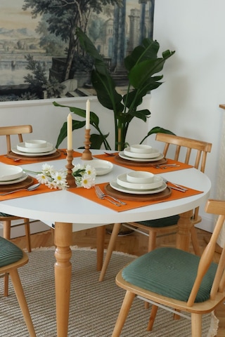 Yakacihome 4'lü Pera Turuncu Biye Detaylı Duck Keten Yıkanabilir, Leke Tutmaz Supla Amerikan Servis Seti Turuncu