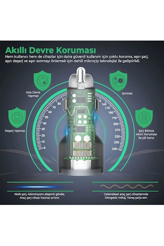 Usb Type C Araç Şarj Cihazı Siyah Renk- 2 Port, Hızlı Şarj 30w Çakmaklık Adaptörü
