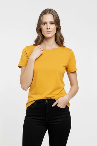 Primemagazam Kadın T-shirt Bisiklet Yaka Slim Fit Likralı Tişört Yazlık Basic Body - Sarı Çeşitli