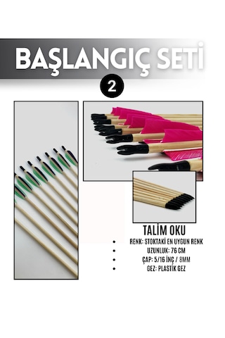 Geleneksel Okçuluk Başlangıç Seti - Elif Yay (Kaplamalı) + 5 Ok + Zihgir + Tirkeş