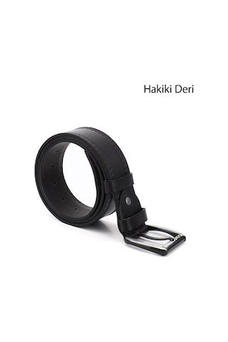 Gönderi R Siyah Hakiki Deri 4,5 Cm Dikişli Kot Kemeri Siyah