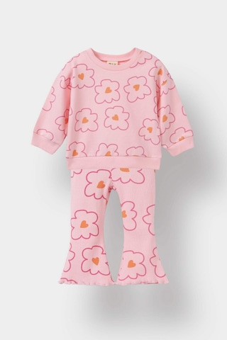Defacto Kız Bebek 2li Takım Çiçekli Sweatshirt İspanyol Paça Tayt F0514a525aupn99 Pembe