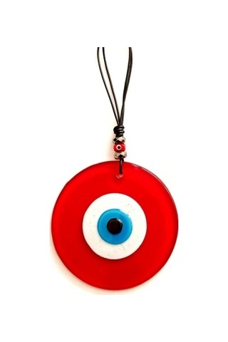 Nazar Boncuklu Deri İpli Tasarım Harikası Kırmızı Cam Duvar Süsü