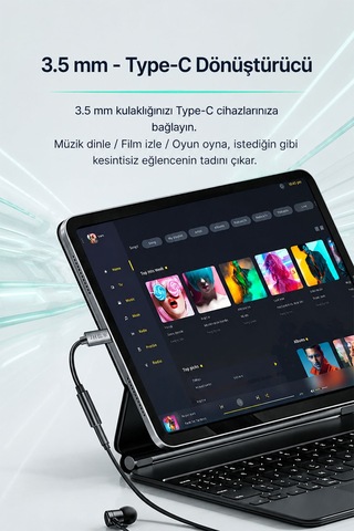 Type-c - 3.5mm Kulaklık Dönüştürücü, Dijital Dac Çipli Hi-res Ses Adaptörü, Telefon Tablet Bilgisayar Uyumlu, Metal Gövde, Naylon Örgülü, Parazit Önleyici A551
