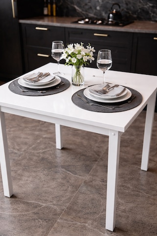 Beyaz Mutfak Masası, Yemek, Bahçe Masası, Metal Ayaklı, 60x60 Masa