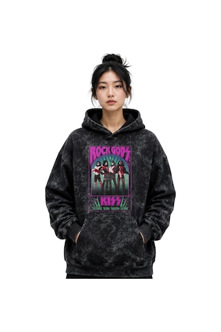 Sevbano Rock Gods Kiss Rock Metal Müzik Grubu Baskılı Unisex Oversize Yık Siyah