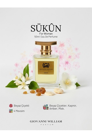 Sükûn Lüks Kadın Parfüm Temiz Ferah Sexy Etkileyici Beyaz Çiçek, Kaşmir, Amber, Misk Amber - Odunsu