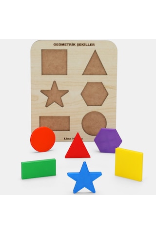 Montessori Eğitici Ahşap Geometrik Şekiller Yapboz - Okul Öncesi Çocuk Zeka Oyunu 20x17 Cm 1 Adet
