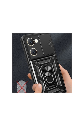 Vivo Y18 Kılıf Pars Lens Yüzüklü Silikon - Siyah Çokrenkli