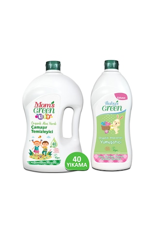 Mom's Green 1500 Ml Çocuk Organik Çamaşır Temizleyici ve 750 Ml Organik Bebek Çamaşır Yumuşatıcı  2'li Set