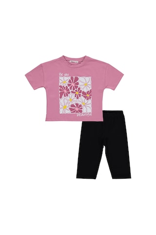 Civil Girls Renkli Çiçek Baskılı 2-5 Yaş Takım - Soft Pembe-siyah