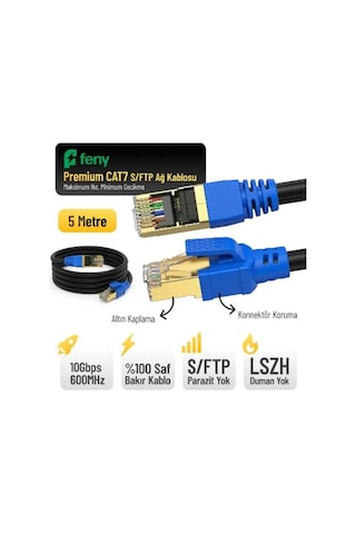 Feny Fn-cat7ls05 10gbps İnternet 60mhz 5 Metre Cat7 Gold Patch Kablo Yanmaz- Yüzde 100 Saf Bakır