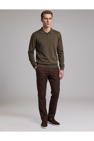 Pierre Cardin Haki Slim Fit Fermuarlı Polo Yaka Basic Triko Kazak 50333917-vr027