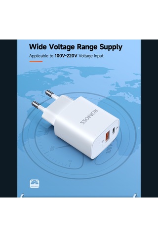 Jeemson Beyaz Romoss Çift Port Usb-a+type-c 20w Hızlı Şarj Cihazı - Qc 3.0 Pd 3.0 Desteği, Seyahat Ve Dış Mekan İçin Kompakt Tasarım