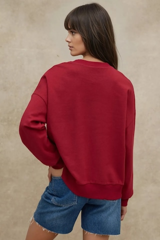 Hiccup Oversize Bisiklet Yaka Basic Sweatshirt Bordo Kırmızı