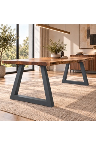 Evkolleksiyon Ters Trapez Metal Masa Ayağı 2 Li Takım 72x72 Cm 60x60 Çelik Profil Antrasit