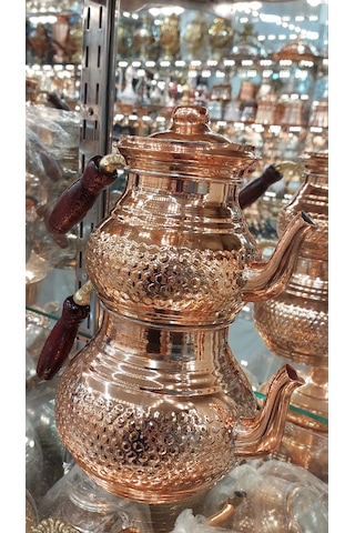 Bakır Çaydanlık & Bakır Demlik Zımba Desenli Bakır Çaydanlık Büyü
