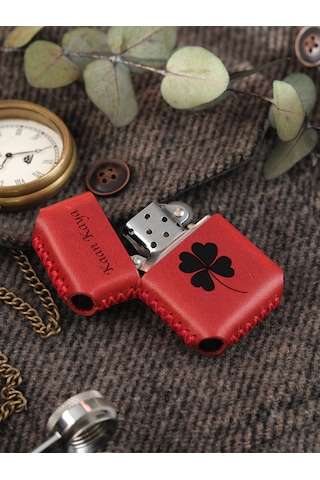 Vagave Kırmızı Renk Hakiki Deri El Yapımı Zippo Benzinli Çakmak