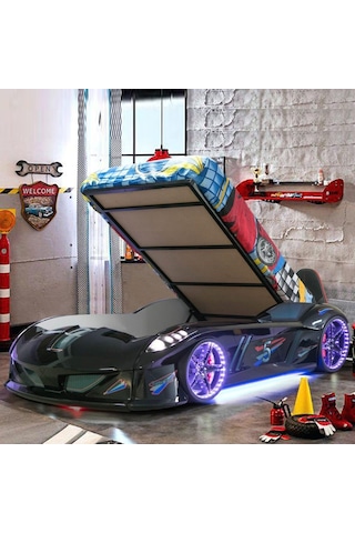 Arabalı Yatak - Jaguar Bazalı Arabalı Yatak Full Ledli Koltuklu Siyah