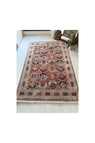 Alize Klasik Desenli Salon Halısı Etnik Motifli Saçaklı Dekoratif Bej Bordo Halı Bej