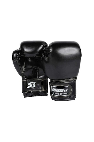 Moveevo Çocuklar İçin Savaş Sporu Eldiveni - Sanda Ve Boks Amatörleri İçin Sprey Köpük İç Dolgu Siyah Renk Siyah