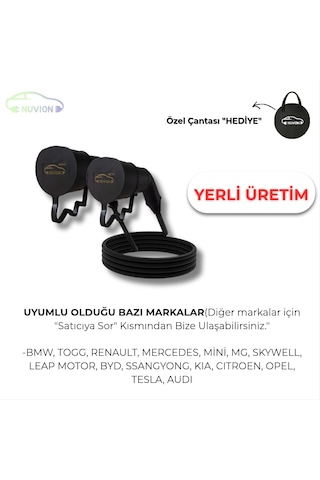 Elektrikli Araç 3 Metre Type2 Ac Şarj Kablosu Seti-tüm Modellerle Uyumlu Özel Çantası Elektrikli Araç Type2 Ac Kablo 3 Metre