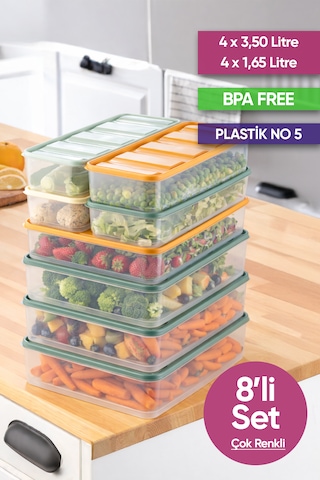 Vinoa 8'li 4x3.5 Litre + 4x1.65 Litre Bpa Free Mikrodalga Ve Difrize Uygun Yıkanabilir Saklama Kabı Çok Renkli