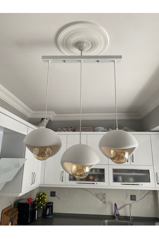 Caka Tepsili 3 Lü Sarkıt Avize Rustik E27 Modern Avize Beton Görünüm Bohem Rustik Ampul Hediyeli Beyaz