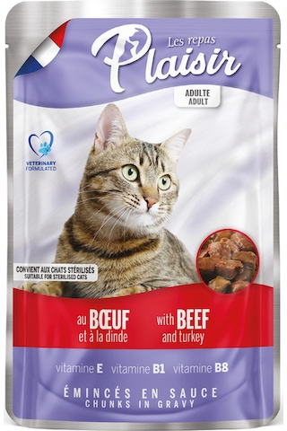 Plaisir Sığır Etli ve Hindili Pounch Yetişkin Yaş Kedi Maması 12 x 100 G