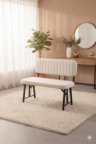 Elfin Mutfak , Yemek Odası Bahçe Balkon Otel Restoran Kafe Bench, Puf, Sırtlı Bench -1 Adet Krem Krem