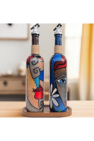 Modern Tasarımlı Soyut Yüz Desenli Renkli 750 Ml Zeytinyağı Sıvıy