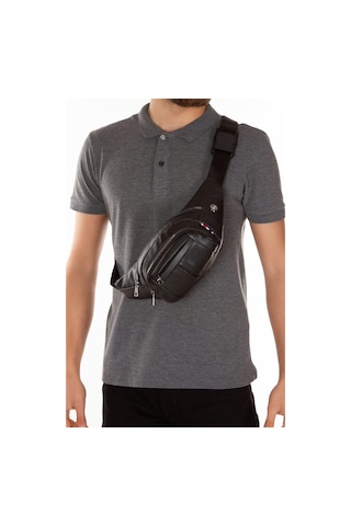 Newish Polo Erkek Deri Çapraz Bel ve Omuz Çantası new037 Siyah