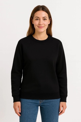 Primemagazam Kadın 3 İplik Pamuklu Düz Bisiklet Yaka Sweatshirt - Siyah Çeşitli