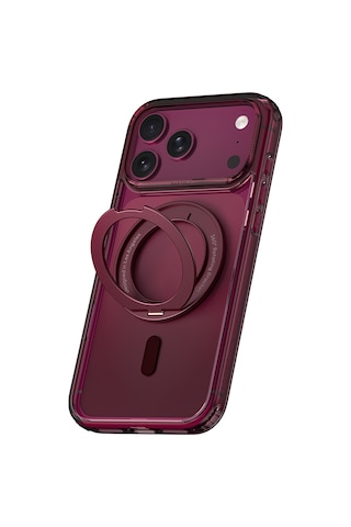 Apple iPhone Uyumlu 18 Pro Kılıf M-safe Özellikli Raptic Air Stand Serisi Aynalı Arka Yüzey Standlı Kapak Bordo