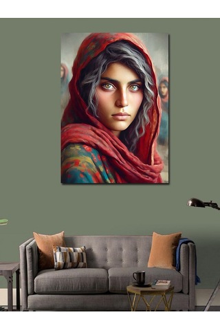 Kanvas Tablo Kırmızı Şallı Kız 70cmx100cm