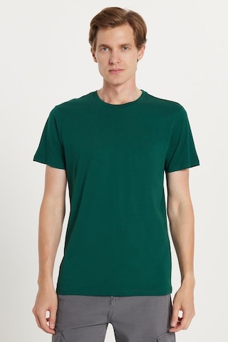 Tudors Unisex Slim Fit Dar Kesim %100 Pamuk Yumuşak Dokulu Yeşil Bisiklet Yaka Tişört-34611 Yeşil