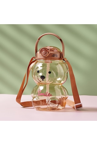 1000Ml Çocuk Taşınabilir Taşıma Su Şişesi Online Ünlü Büyük Kapasiteli Karikatür Oyuncak Ayı Plastik Su Bardağı Saman-1000Ml A Haki