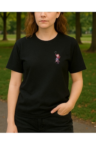 Dişsiz Tasarımlı Baskılı T-shirt Siyah