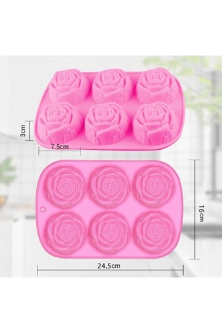 Maoyaya 3 Parça Gül Şekilli Silikon Kalıp Seti Pembe Yemek Pişirme & El Yapımı İçin Pembe