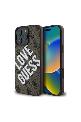 Apple iPhone 16 Pro Uyumlu Kılıf Guess Lisanslı Big Love Guess Kapak Kahverengi