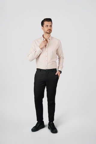 Bej Yaka Düğmeli Premium Şamre Slimfit Erkek Gömlek Bej