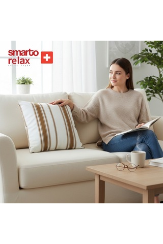 Smarto Relax Içi Dolgulu Kırlent 45x45 Cm Kare Salon & Berjer Kırlenti Beyaz - Kahverengi