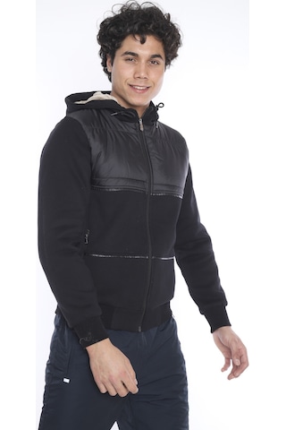 Escetic Erkek Spor Siyah Kapşonlu, İçi Peluş Astarlı Mont-3696 Siyah