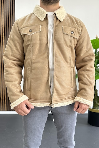 Erkek İçi Kürklü Suni Pul Deri Mont Krem Edw120-krem Krem