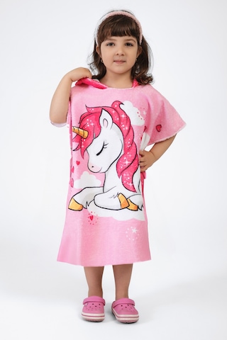 Unicorn Desen Çocuk Panço Plaj Havlusu Pembe