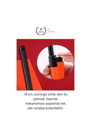 Premium 18 Cm Siyah Basmalı Uzun Mutfak Çakmağı Gazlı Doldurulabilir Mum Mangal Kamp İçin Ateş
